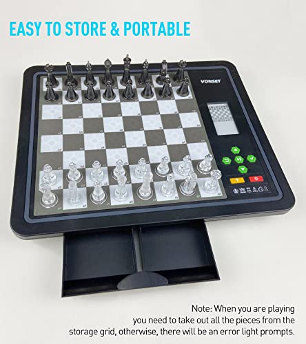 Vonset Core L6 Computer Chess Game Electronic Chess Set Computer Chess Board with LED Light Chess Computer for Adults and Kids with Double Queen Pieces for Beginners