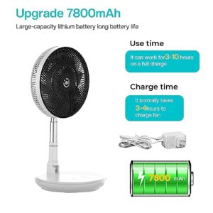 CooCoCo 11" Standing Fan Oscillating Pedestal Fan with Remote, 7800mAh Portable Battery Operated Fan, Dual Blades, 8 Speeds, 8H Timer Powerful Quiet Fan for Travel, Outdoor, Home, Office, White