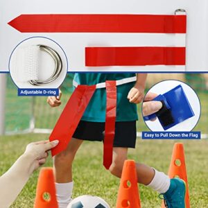 Flag Football Set, 14 Player Flag Football Belts Kit, Includes 14 Belts, 42 Flags,12 Cones and Storage Bag (Red-Blue)