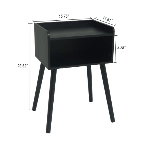 MaxSmeo Nightstand, Mid Century Modern Side Table Bedroom with Storage, Small End Bedside Table with Solid Wood Legs for Living Room, Office Small Spaces (Black)