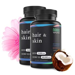 nabuu biotin with organic coconut oil - supports healthy hair, skin & nails - vitamin supplement promoting hair growth for women & men - vegan, organic & gluten-free - (2 pack, 120 capsules)