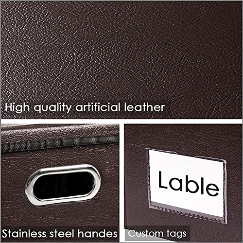 PRANDOM Large Collapsible Storage Bin with Lid [1-Pack] Leather Fabric Foldable Storage Box Organizer Containes Basket Cube with Cover for Home Bedroom Closet Office Nursery Brown (17.7x11.8x11.8)