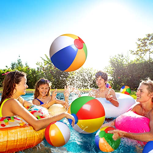 24 Pcs Inflatable Beach Balls 20" 16'' Rainbow Beach Ball Pool Party Toys Summer Outdoor Games Activities for Adults Swimming Pool Hawaiian Water Toys