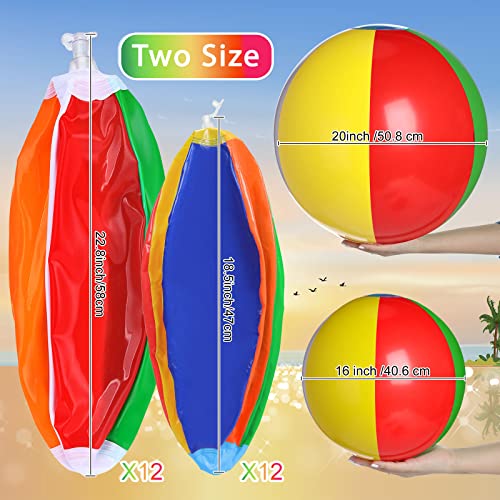 24 Pcs Inflatable Beach Balls 20" 16'' Rainbow Beach Ball Pool Party Toys Summer Outdoor Games Activities for Adults Swimming Pool Hawaiian Water Toys