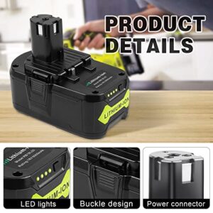 ARyee 2Pack 6.0Ah 18Volt Replacement for Ryobi 18V Lithium Battery ONE+ Plus P108 P102 P103 P104 P105 P107 P109 P122 RB18L50 PBP005 Cordless Power Tools with P117 Battery Charger for Ryobi