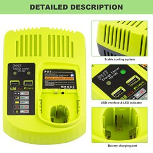 ARyee 2Pack 6.0Ah 18Volt Replacement for Ryobi 18V Lithium Battery ONE+ Plus P108 P102 P103 P104 P105 P107 P109 P122 RB18L50 PBP005 Cordless Power Tools with P117 Battery Charger for Ryobi