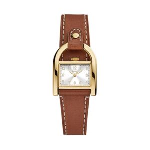 fossil women's harwell quartz stainless steel and eco leather three-hand watch, color: gold, brown (model: es5264)