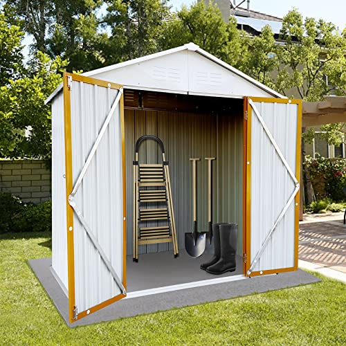 Lifeand 4ftx6ft Outdoor Storage Sheds with Apex Roof, Lockable Doors for Backyard,White+Yellow