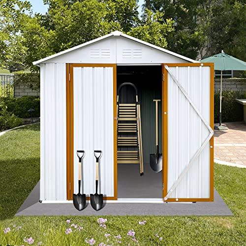 Lifeand 4ftx6ft Outdoor Storage Sheds with Apex Roof, Lockable Doors for Backyard,White+Yellow