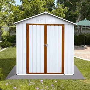 Lifeand 4ftx6ft Outdoor Storage Sheds with Apex Roof, Lockable Doors for Backyard,White+Yellow