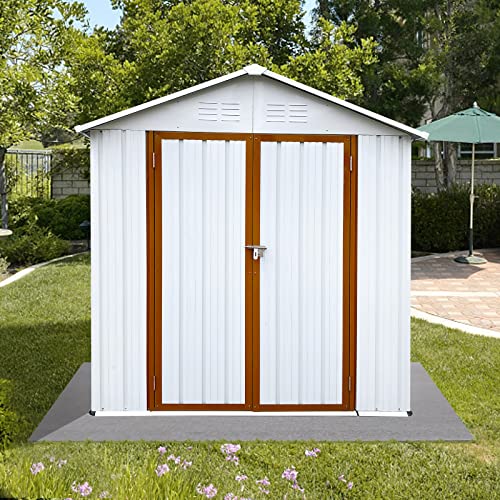 Lifeand 4ftx6ft Outdoor Storage Sheds with Apex Roof, Lockable Doors for Backyard,White+Yellow