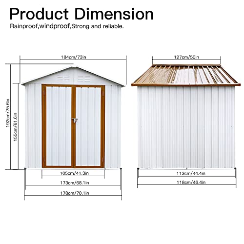 Lifeand 4ftx6ft Outdoor Storage Sheds with Apex Roof, Lockable Doors for Backyard,White+Yellow