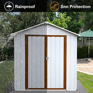 Lifeand 4ftx6ft Outdoor Storage Sheds with Apex Roof, Lockable Doors for Backyard,White+Yellow