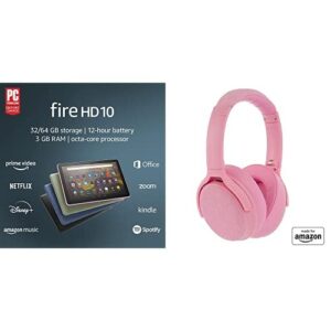 tablet bundle: includes amazon fire hd 10 tablet, 10.1", 1080p full hd, 32 gb (lavender) & made for amazon active noise cancelling bluetooth headphones (rose)