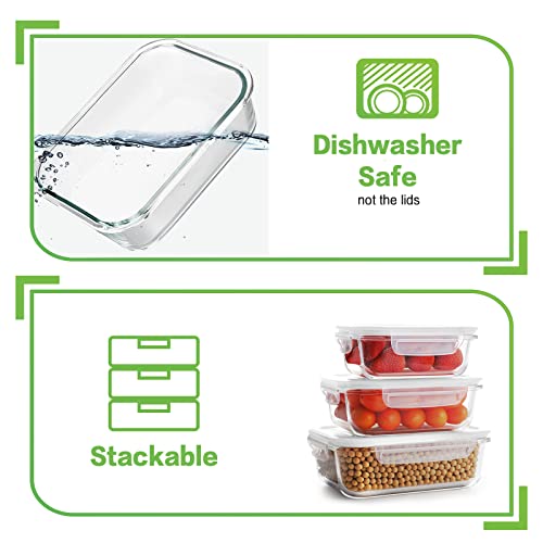 HOMBERKING Glass Food Storage Containers with Lids, [18 Piece] Glass Meal Prep Containers, Airtight Glass Lunch Bento Boxes, BPA-Free & Leak Proof (9 lids & 9 Containers) - White