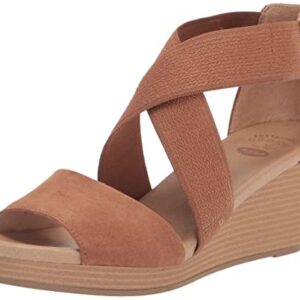 Dr. Scholl's Shoes Women's Barton Band Wedge Sandal, Brown Microfiber, 8.5