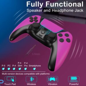 YU33 Ymir Scuf Wireless Controller Works with Modded PS4 Controller, Elite Control Remote Fits Playstation 4 Controller, Joystick/Controles de Pa4 with Mapping/Turbo/1200 mAh Battery, Rose Red/Pink