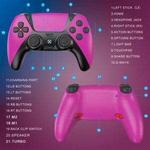 YU33 Ymir Scuf Wireless Controller Works with Modded PS4 Controller, Elite Control Remote Fits Playstation 4 Controller, Joystick/Controles de Pa4 with Mapping/Turbo/1200 mAh Battery, Rose Red/Pink