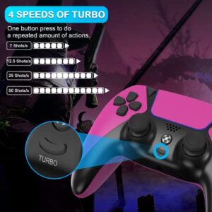 YU33 Ymir Scuf Wireless Controller Works with Modded PS4 Controller, Elite Control Remote Fits Playstation 4 Controller, Joystick/Controles de Pa4 with Mapping/Turbo/1200 mAh Battery, Rose Red/Pink