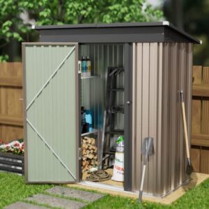 udpatio outdoor storage shed with 2 shelves 5x3 ft, metal outside sheds & outdoor storage galvanized steel for backyard, patio, lawn, garden shed with lockable door for bike and tools, brown