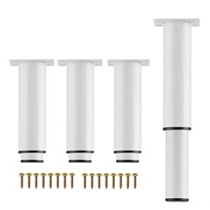 metal adjustable height furniture legs 4.7-8 inch, heavy duty support legs for furniture set of 4,sofa cabinet legs,adjustable height replacement support leg for furniture/bed/cabinet/tv stand(white)