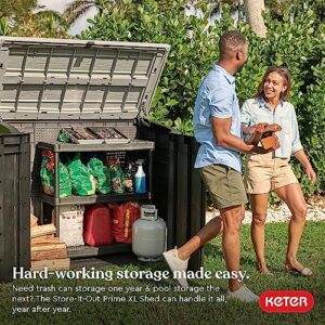 Keter Store-It-Out Prime XL 4.75 x 2.6 Foot Resin Outdoor Storage Shed with Double Doors and Easy Lift Hinges, Perfect for Trash Cans, Garden and Yard Tools, and Pool Toys, Black