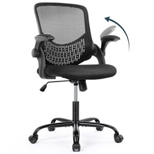 office chair, desk chairs mesh computer desk chair with wheels ergonomic office chair height adjustable swivel task chair with mid back, flip-up arms and lumbar support, black