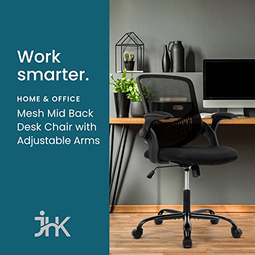 Office Chair, Desk Chairs Mesh Computer Desk Chair with Wheels Ergonomic Office Chair Height Adjustable Swivel Task Chair with Mid Back, Flip-up Arms and Lumbar Support, Black