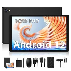 toscido 2023 android 12 tablet 10.1 inch 2 in 1 tablets 1080p fhd in-cell lcd screen, 4gb+64gb expand to 1tb, octa-core cpu, 1920 * 1200 resolution,8mp&13mp camera|wi-fi| gps| keyboard| mouse-black