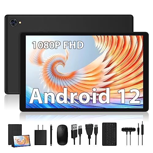 TOSCiDO 2023 Android 12 Tablet 10.1 inch 2 in 1 Tablets 1080P FHD in-Cell LCD Screen, 4GB+64GB Expand to 1TB, Octa-Core CPU, 1920 * 1200 Resolution,8MP&13MP Camera|Wi-Fi| GPS| Keyboard| Mouse-Black