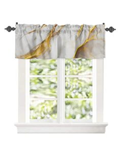 kakmok window valance for kitchen cafe,gold white gradient marble rod pocket drape privacy curtain,irregular line art short curtains for bathroom/living room/bedroom windows decor