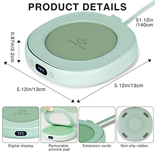 DUHEL Smart Coffee Mug Warmer for Drinks and Food,Candle Warmer Plate,Large Panel Heating Diameter Up to 130mm.Can be Used to Warmer Coffee,Milk,Tea,Cake,Egg Tarts,Candle Etc.(Green)