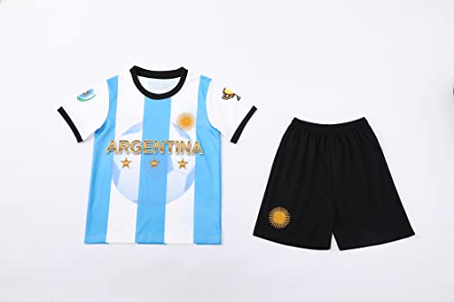 Argentina World Champions Edition Sports Soccer Football Boys Kids Youth Jersey Shirt Kit Set (Size-26 (8-9 Years))