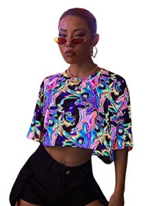 floerns women's casual reflective short sleeve round neck crop tops t shirts multi xxl