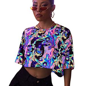 Floerns Women's Casual Reflective Short Sleeve Round Neck Crop Tops T Shirts Multi XXL