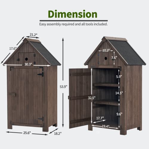 MCombo Outdoor Wood Storage Cabinet, Small Size Garden Cupboard with Door and Shelves, Outside Tools Shed for Patio (30.3"x21.2"x53.9") 0733 (Brown)