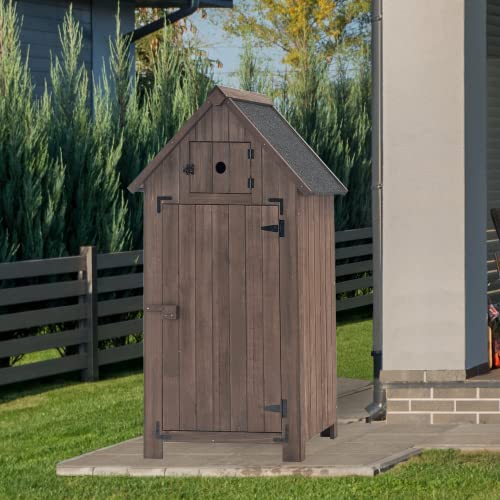 MCombo Outdoor Wood Storage Cabinet, Small Size Garden Cupboard with Door and Shelves, Outside Tools Shed for Patio (30.3"x21.2"x53.9") 0733 (Brown)