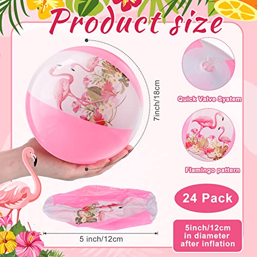 24 Pcs Pink Flamingo Mini Inflatable Beach Balls Bulk 5 Inch Beach Ball Flamingo Themed Party Toys Flamingo Decor for Summer Beach Pool Hawaiian Birthday Party Decorations Water Game Favors