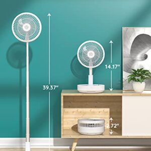 Primevolve Portable Oscillating Standing Fan,Rechargeable Battery Operated USB Floor Table Desk Fan with Remote, 4 Speed Settings Pedestal Fans for Bedroom Office Camping Fishing Travel White 7.7"