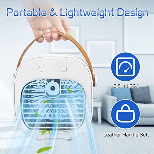 Personal Portable Air Conditioner, 6000mAh Mini Air Cooler Conditioner,USB Rechargeable Air Conditioner,3 Speed Quiet Fan for Bedroom,Room,Office,Car,Travel & Indoor & Outdoor