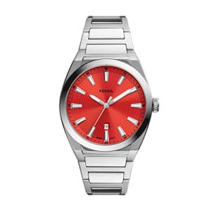 fossil men's everett quartz stainless steel three-hand watch, color: silver/red (model: fs5984)