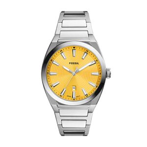 fossil men's everett quartz stainless steel three-hand watch, color: silver/yellow (model: fs5985)
