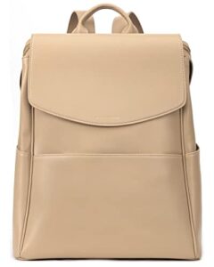 mia + sophia leather diaper bag backpack with changing pad, stroller straps, bottle holder (beige olivia)