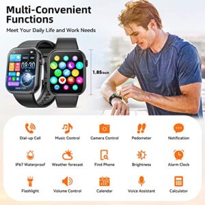 Smart Watch (Answer/Make Calls), 2023 Newest 1.85 Inch Fitness Tracker, Heart Rate/Sleep Monitor/Pedometer/Calories, Multiple Sports Modes, Waterproof Women's Men's Fitness Watch for Android iPhone
