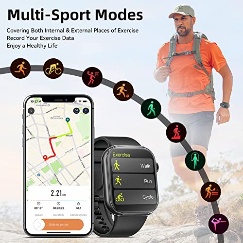 Smart Watch (Answer/Make Calls), 2023 Newest 1.85 Inch Fitness Tracker, Heart Rate/Sleep Monitor/Pedometer/Calories, Multiple Sports Modes, Waterproof Women's Men's Fitness Watch for Android iPhone