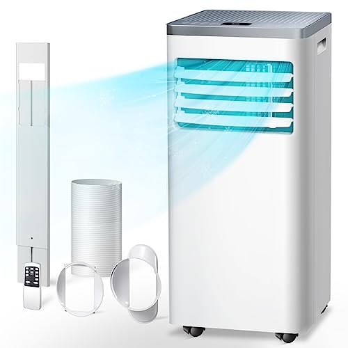 R.W.FLAME Portable Air Conditioner,8000 BTU Powerful Home AC Unit with Built-in Dehumidifier & Fan Mode,Cools 350 Sq.Ft,Functional Portable AC with Remote Control,24Hrs Timer,Installation Kit, White