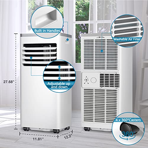 R.W.FLAME Portable Air Conditioner,8000 BTU Powerful Home AC Unit with Built-in Dehumidifier & Fan Mode,Cools 350 Sq.Ft,Functional Portable AC with Remote Control,24Hrs Timer,Installation Kit, White