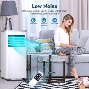 R.W.FLAME Portable Air Conditioner,8000 BTU Powerful Home AC Unit with Built-in Dehumidifier & Fan Mode,Cools 350 Sq.Ft,Functional Portable AC with Remote Control,24Hrs Timer,Installation Kit, White