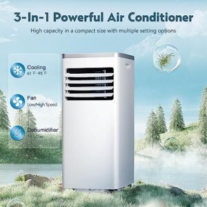 R.W.FLAME Portable Air Conditioner,8000 BTU Powerful Home AC Unit with Built-in Dehumidifier & Fan Mode,Cools 350 Sq.Ft,Functional Portable AC with Remote Control,24Hrs Timer,Installation Kit, White