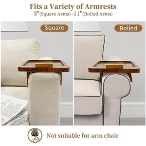 Acacia Wood Couch Arm Table, Sofa Arm Tray with 360° Rotating Holder, Sofa Arm Table for Couch, Couch Arm Tray, Sofa Armrest Tray, Ideal Gift for Eating and Drink